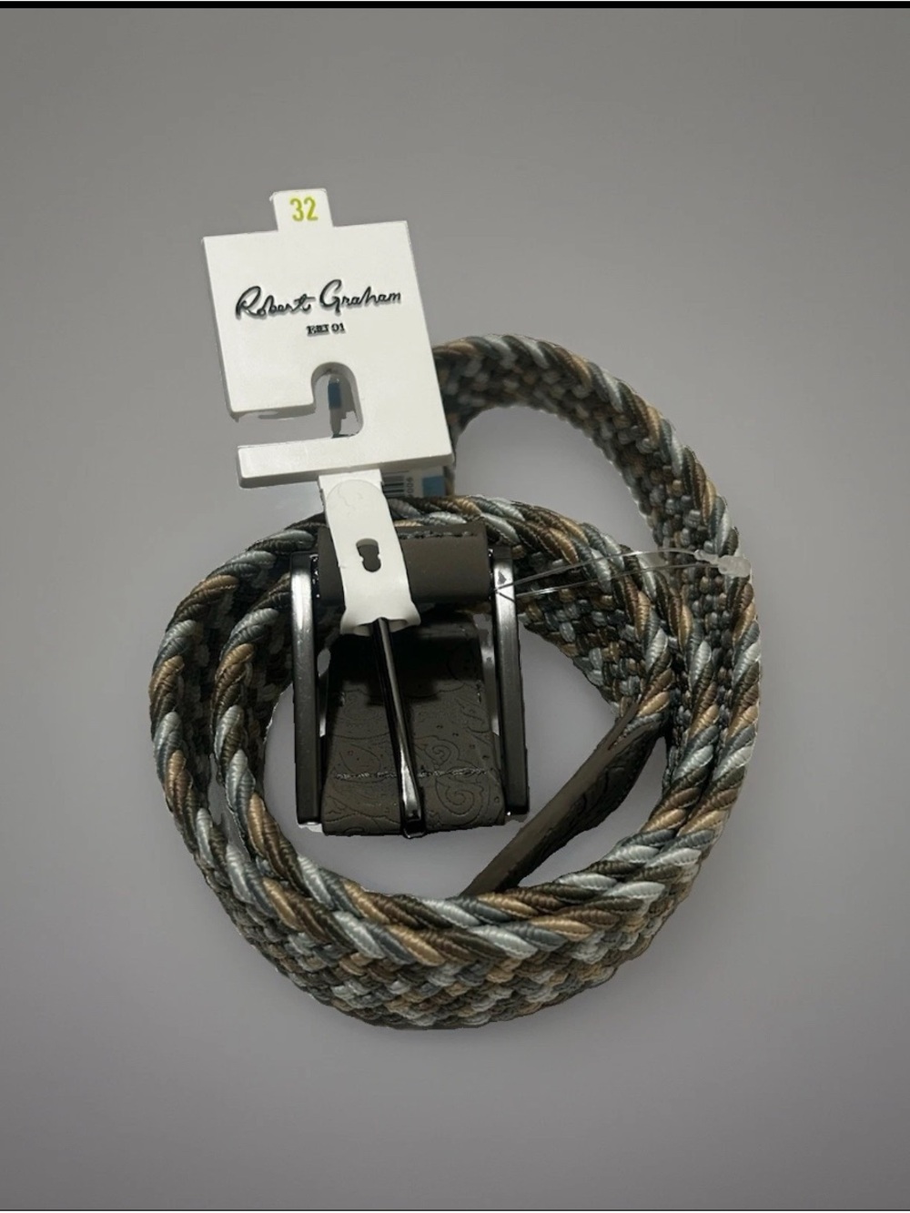 Robert Graham Braided Men's Belt in Gray, Brown and Tan size 32